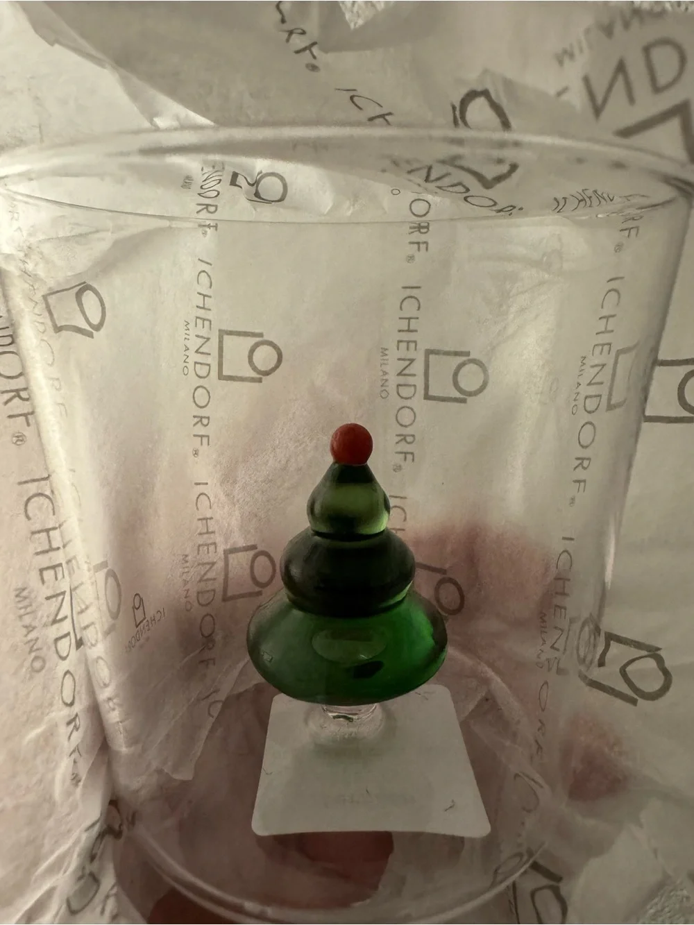 Anthropologie Green Glass Tree Figurine with Red Top